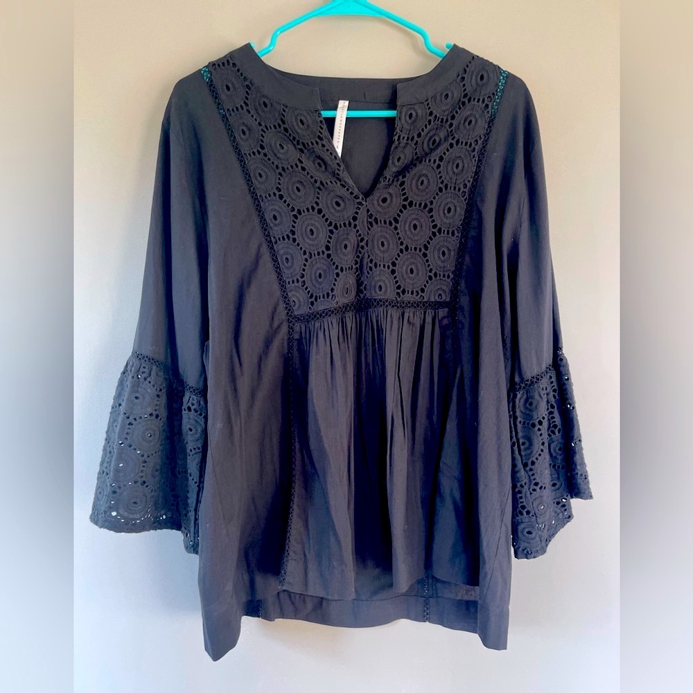 Women's Peasant Blouse with crochet bell sleeve Size L - Picture 3 of 8
